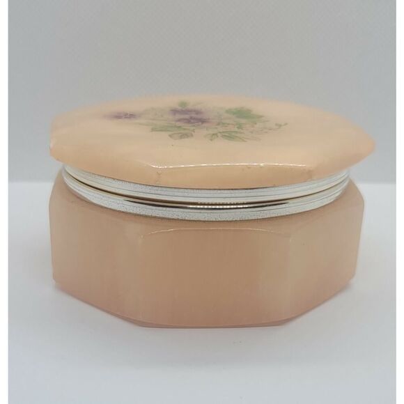 Vintage Genuine Alabaster Hand Carved Made in Italy Hinged Trinket/Jewelry Box - Picture 3 of 12